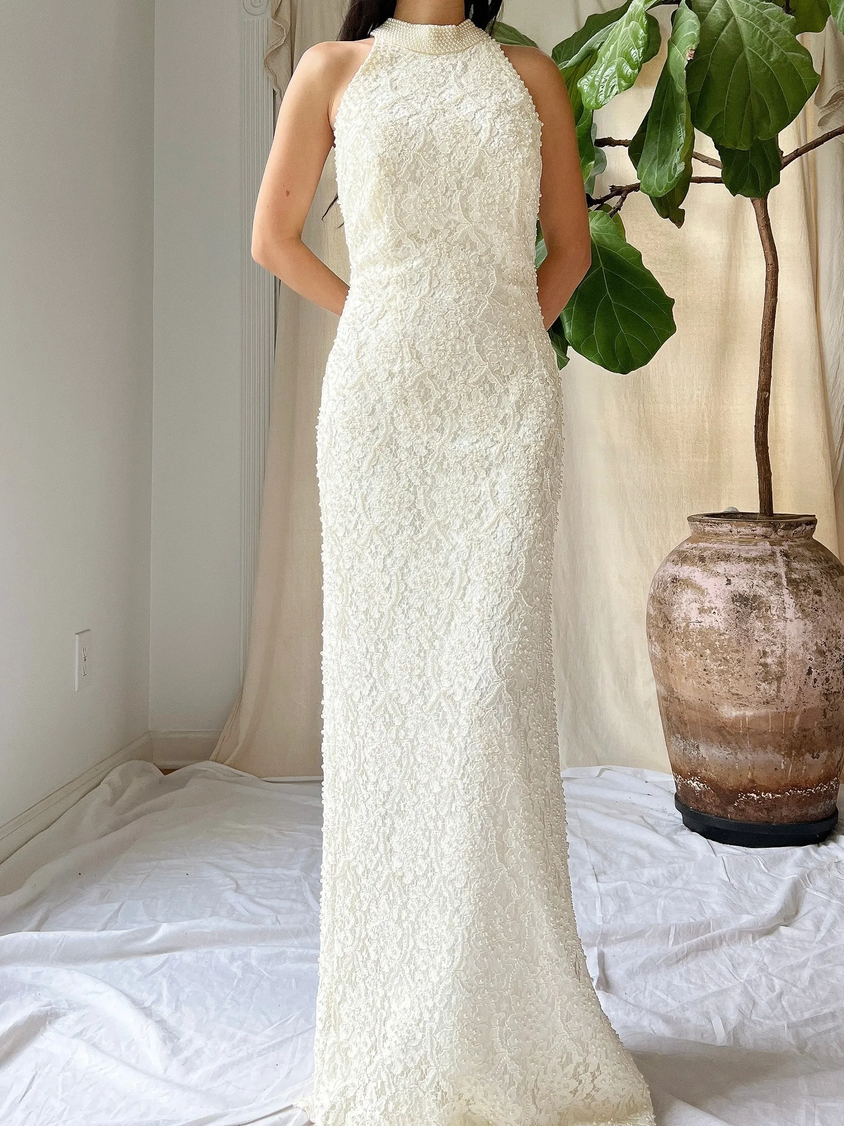 1990s High Neck Lace Gown - M/L