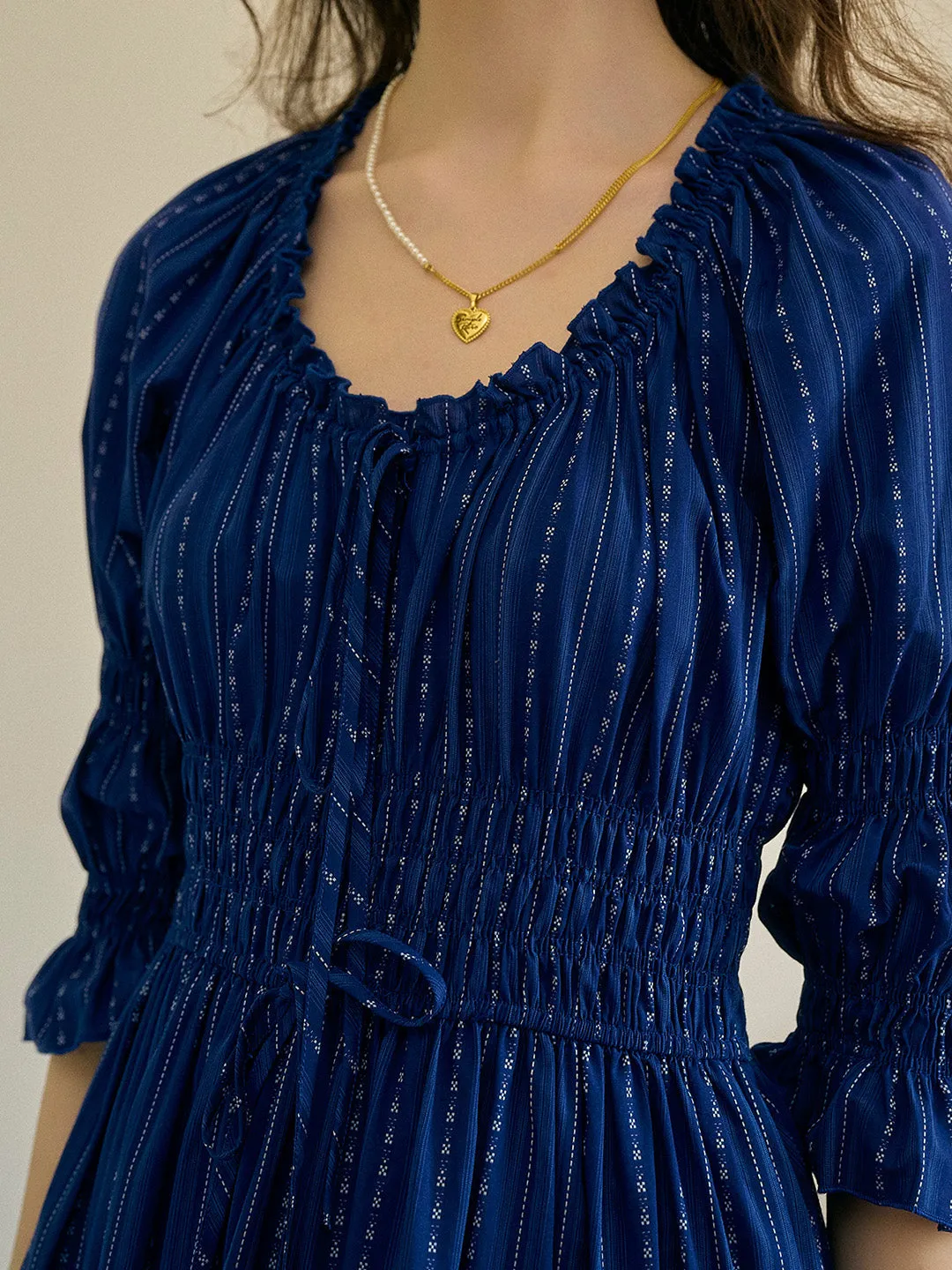 Aqua Round Neck Waist Cotton Dress