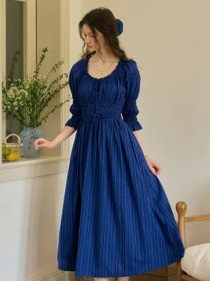 Aqua Round Neck Waist Cotton Dress