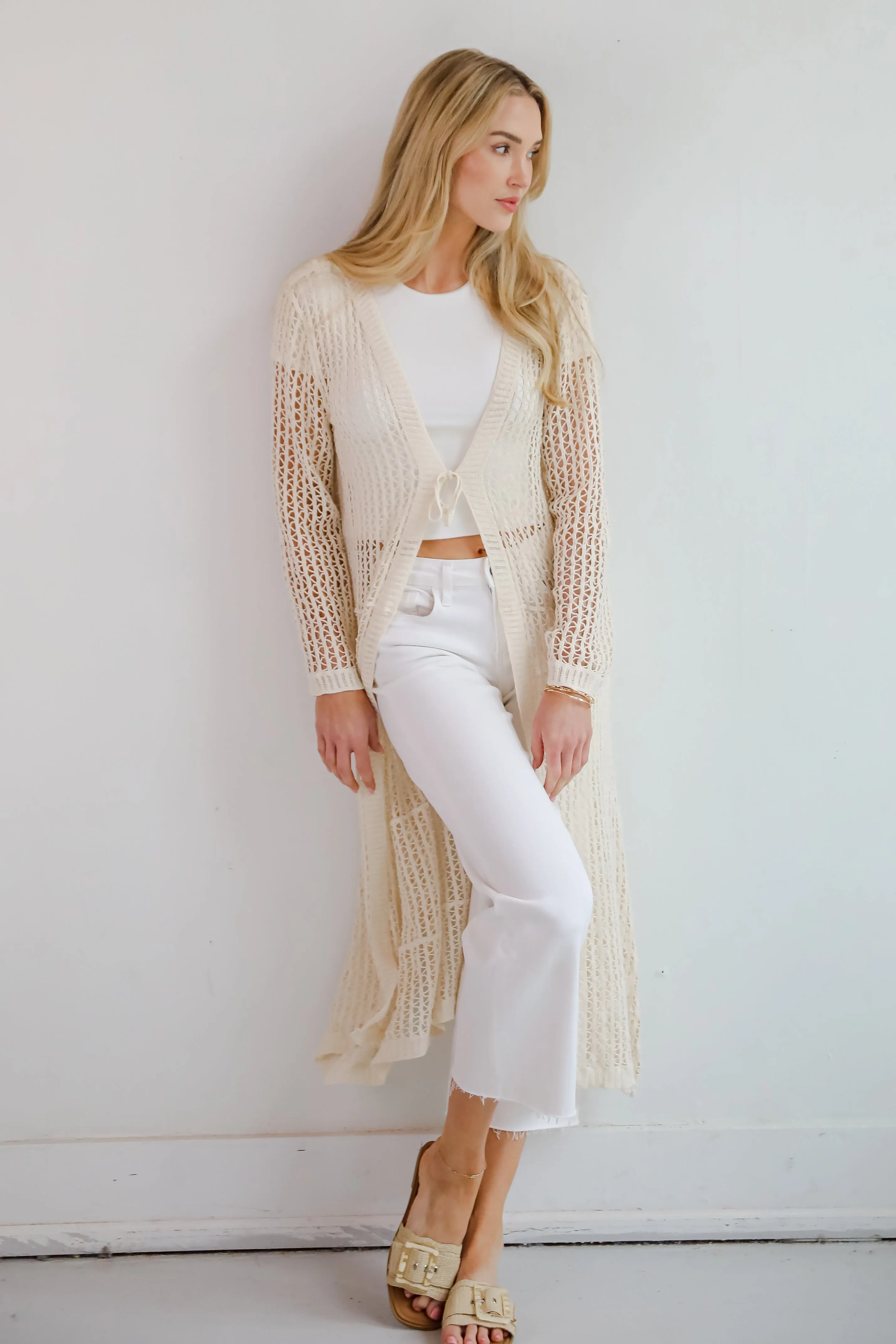 Beachy Tidings Cream Crochet Longline Kimono