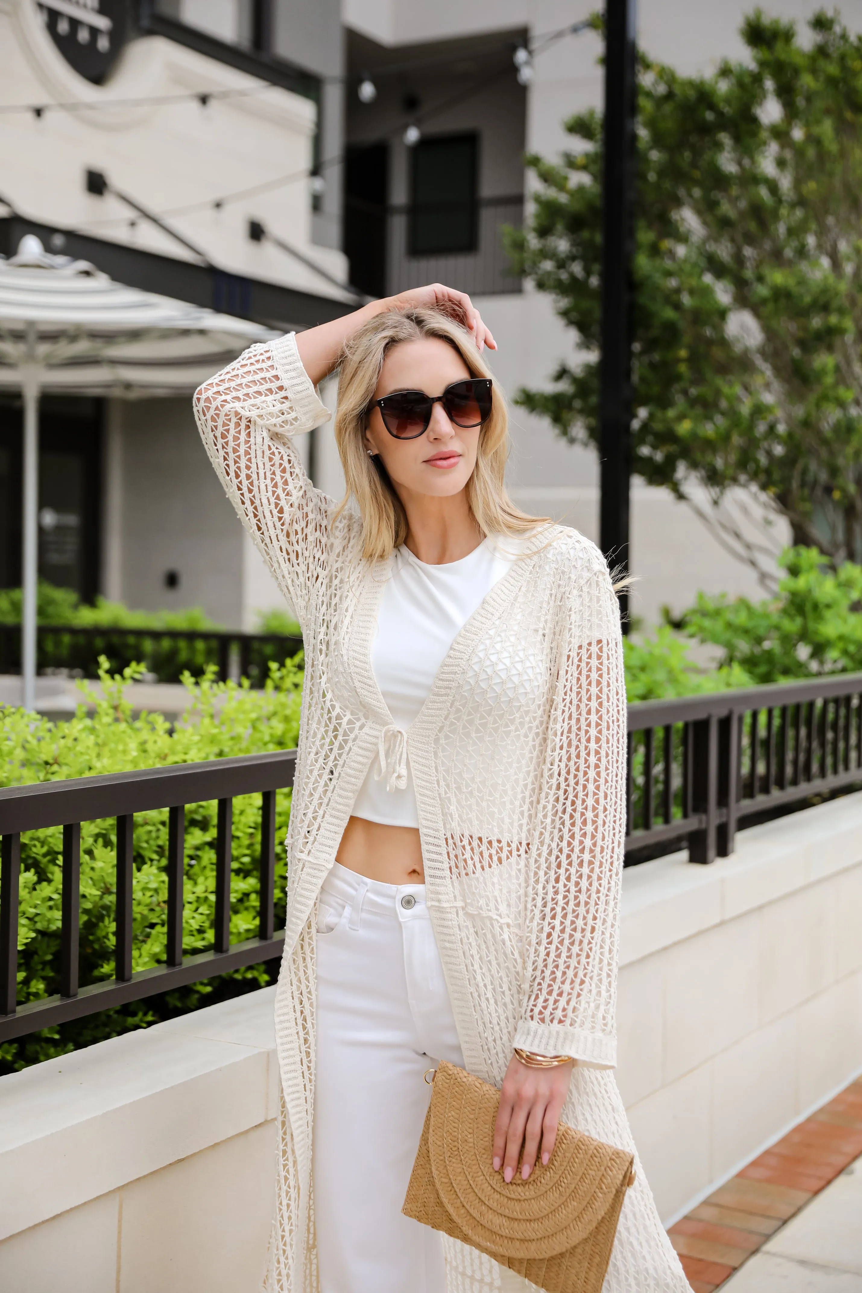 Beachy Tidings Cream Crochet Longline Kimono