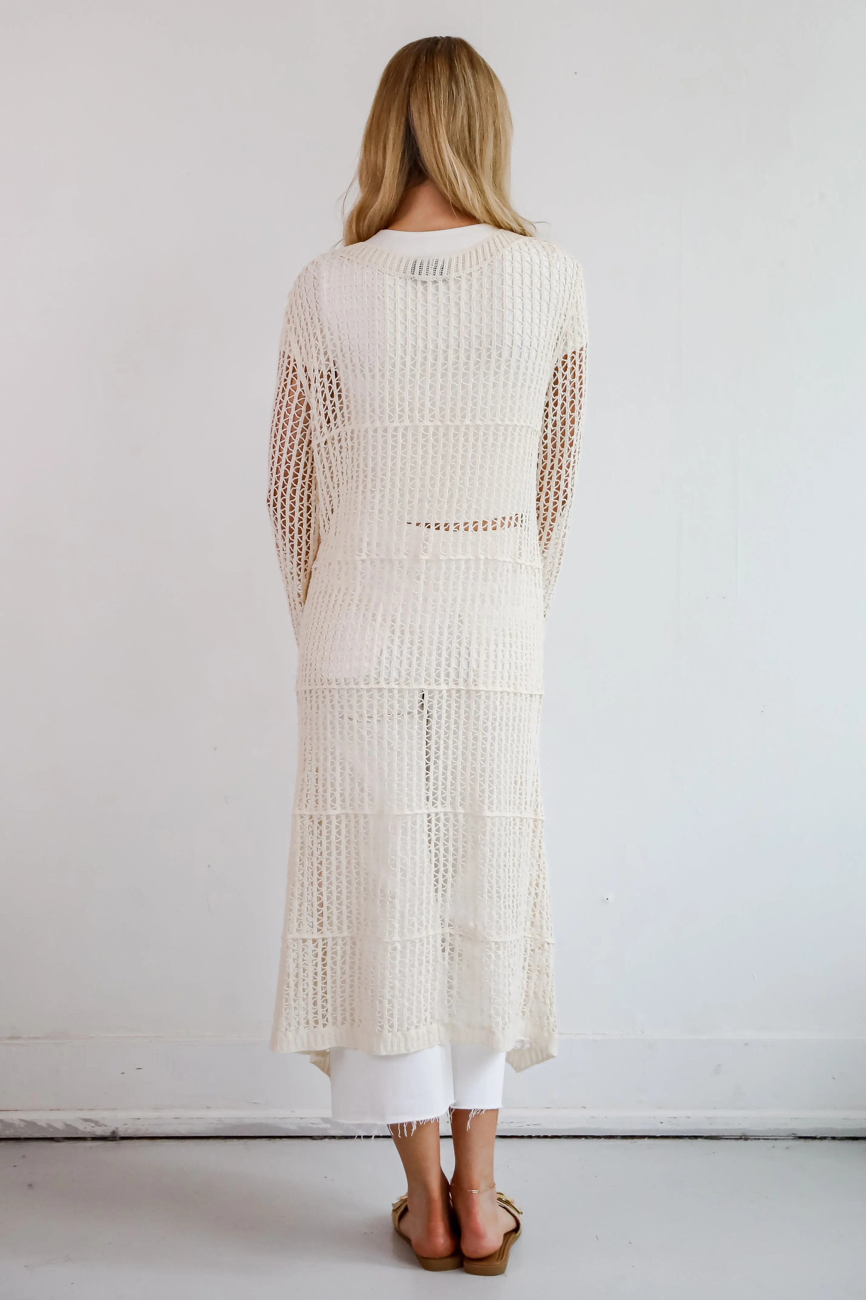 Beachy Tidings Cream Crochet Longline Kimono