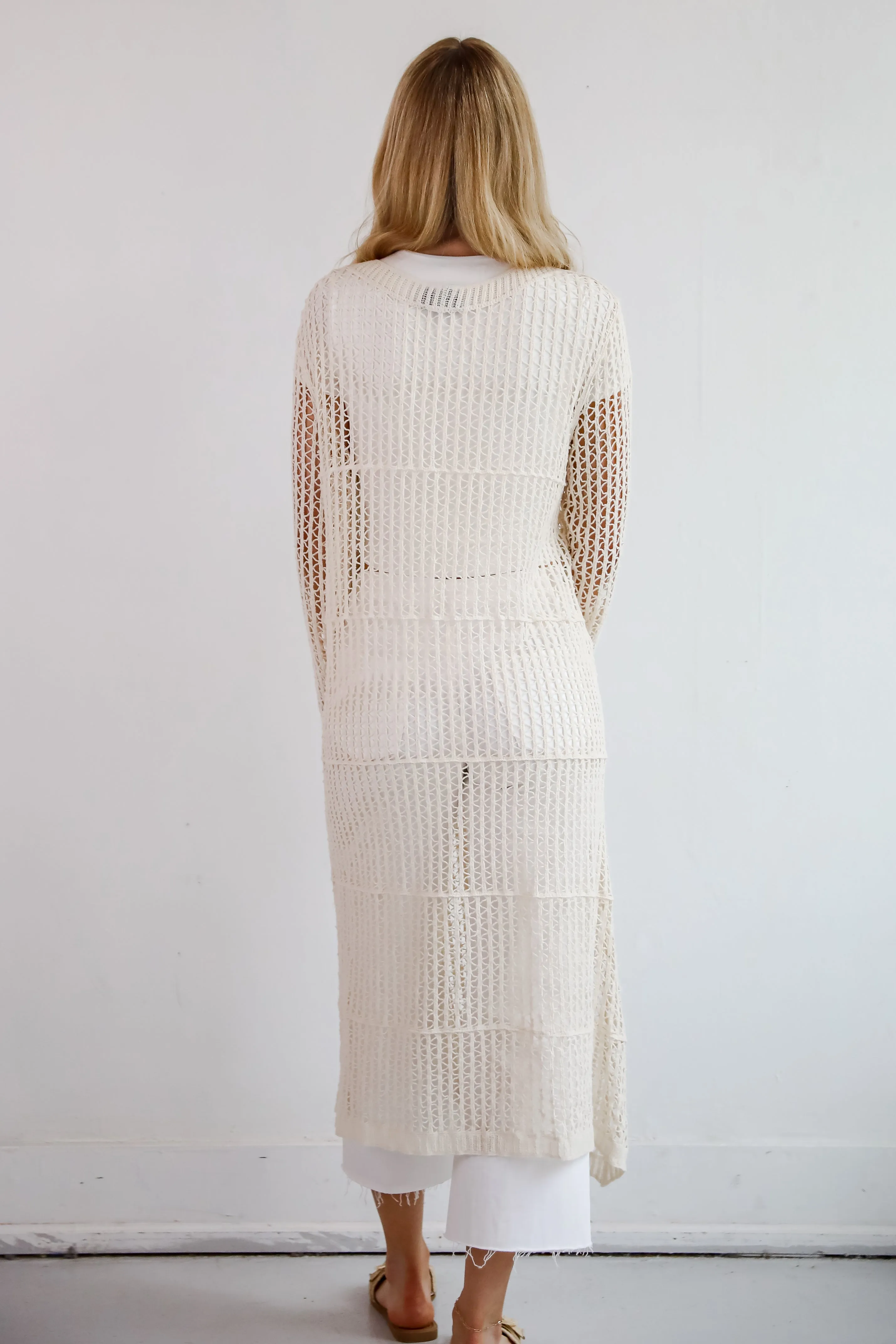 Beachy Tidings Cream Crochet Longline Kimono