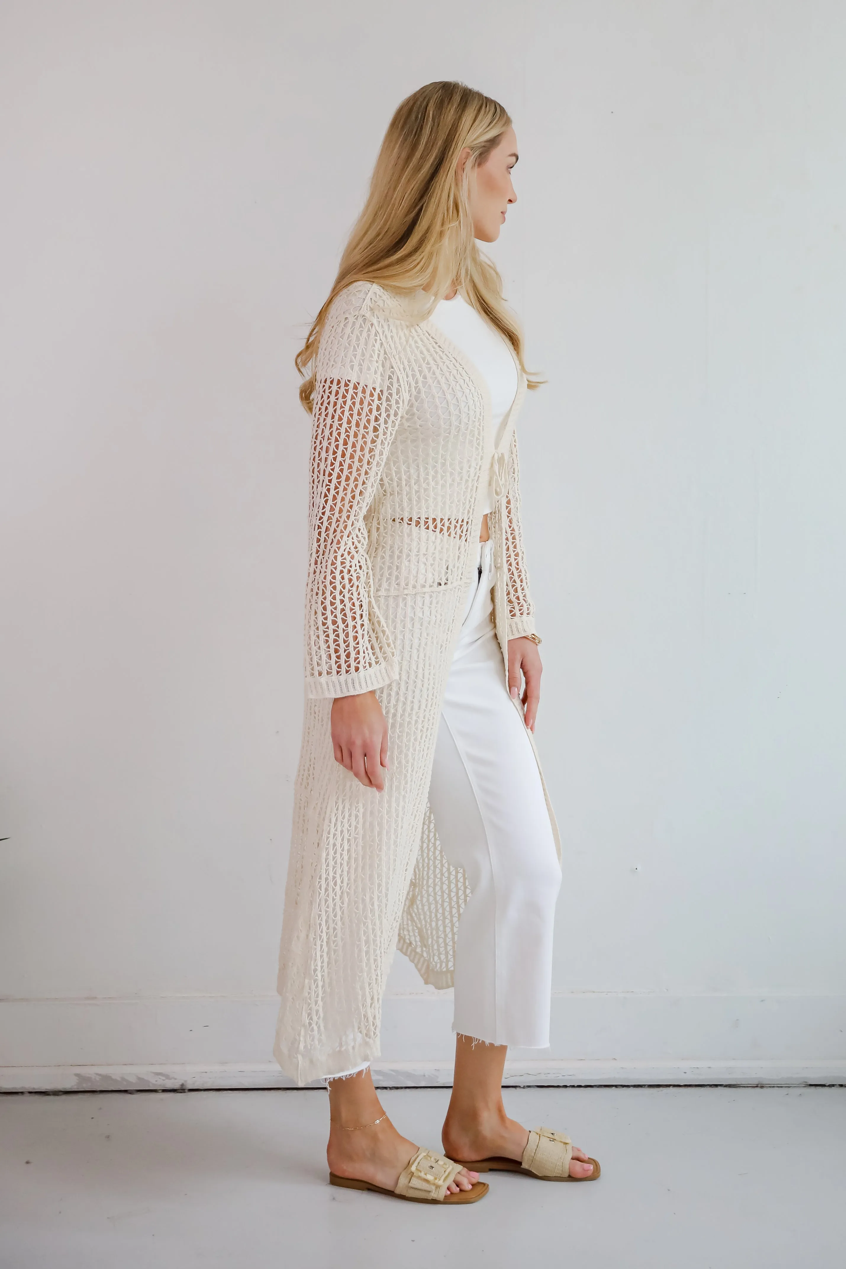 Beachy Tidings Cream Crochet Longline Kimono