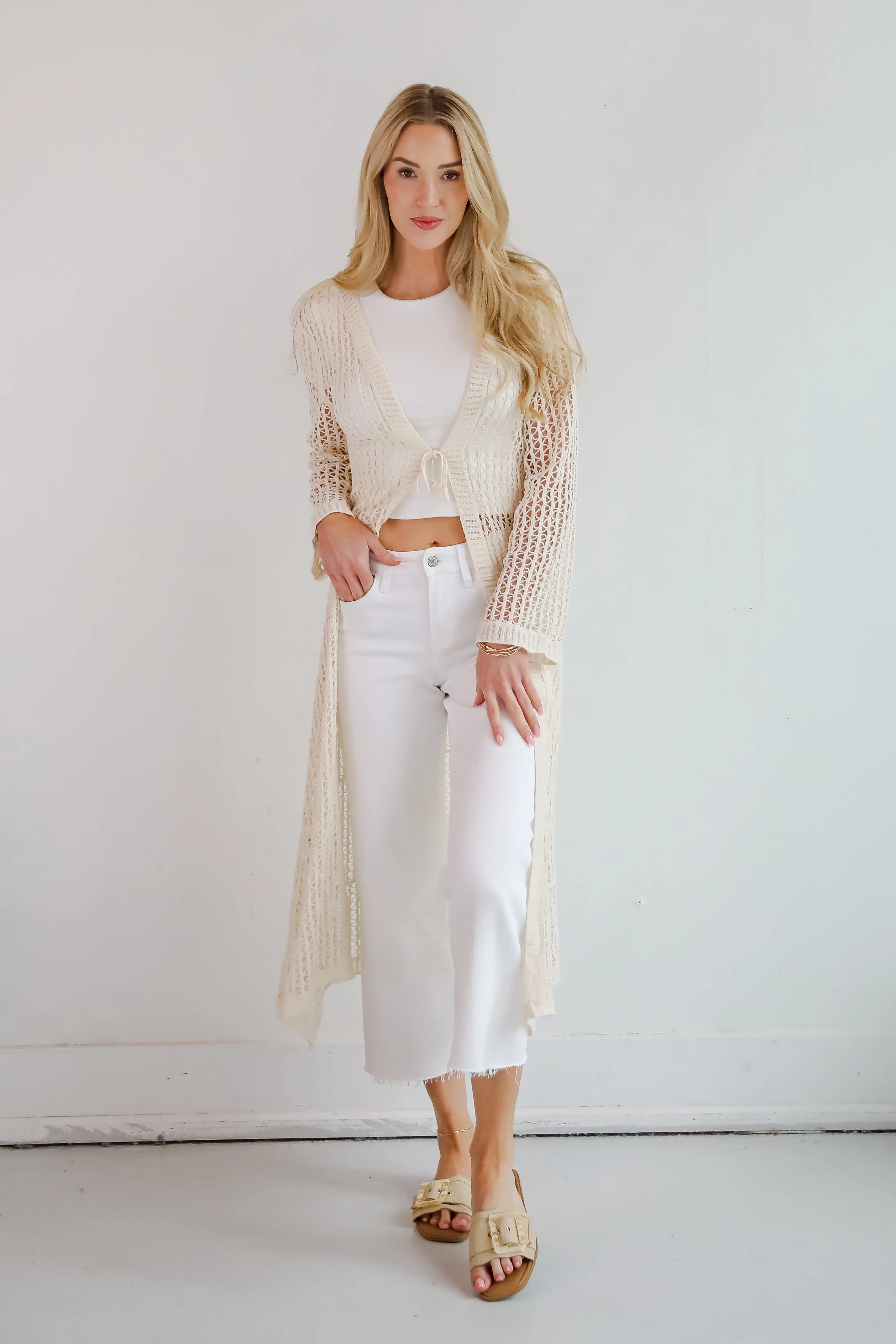 Beachy Tidings Cream Crochet Longline Kimono