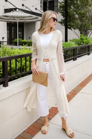 Beachy Tidings Cream Crochet Longline Kimono