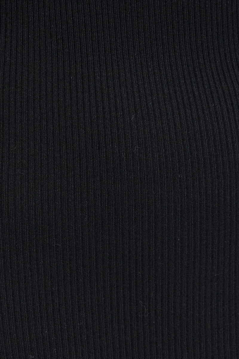 Black Knit Midi Dress Square Neck Sleeveless