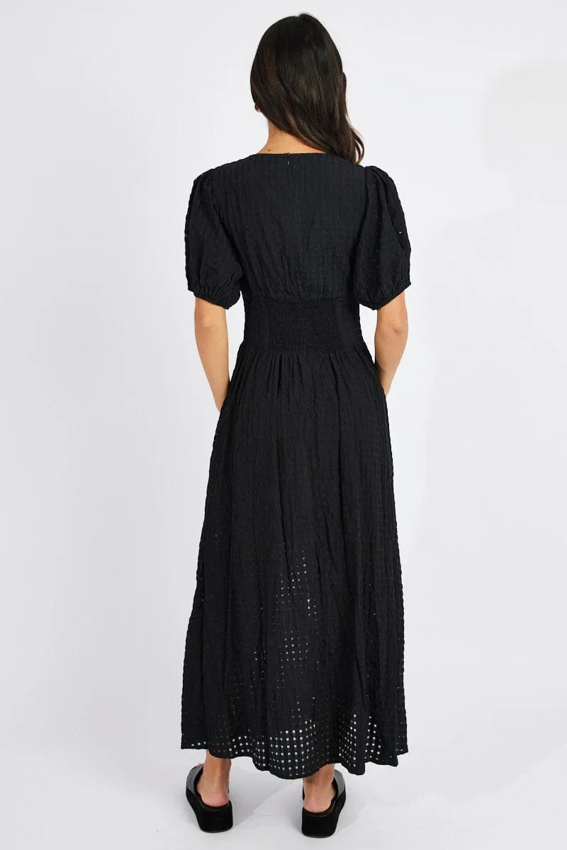 Black Midi Dress Puff Sleeve