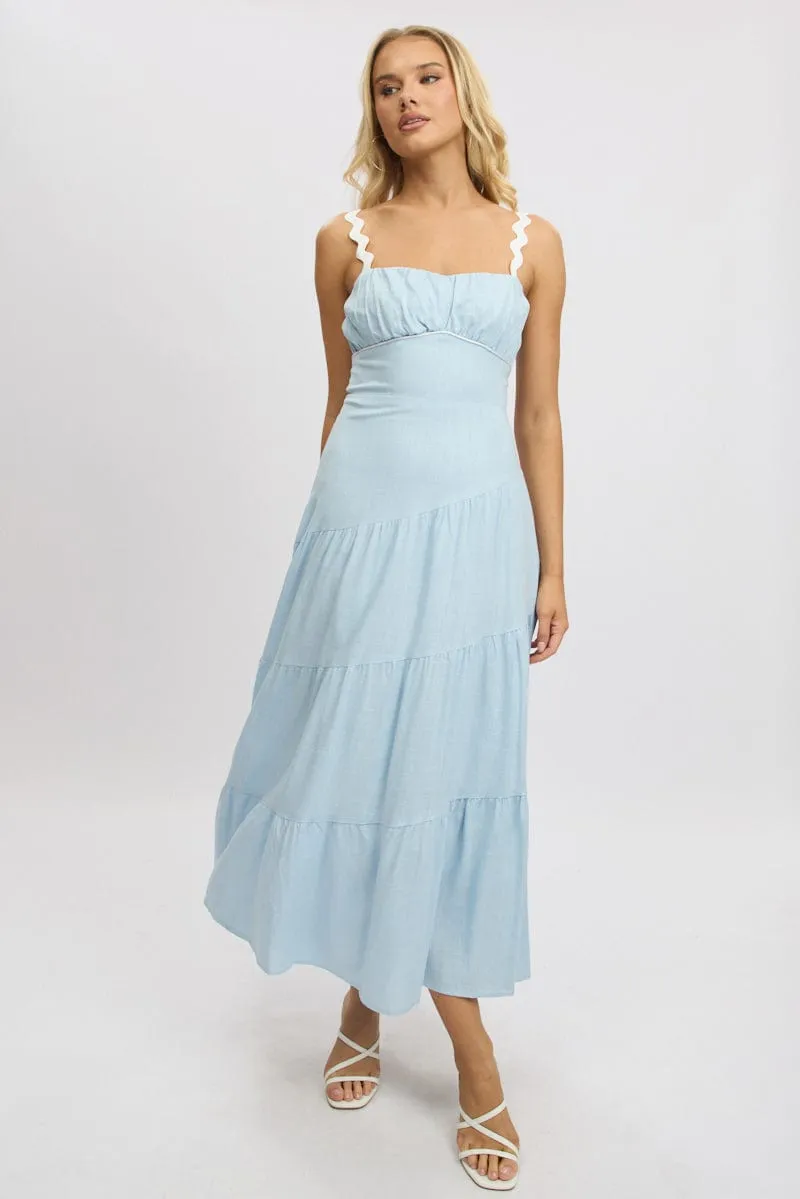 Blue Maxi Dress Tiered Ric Rac