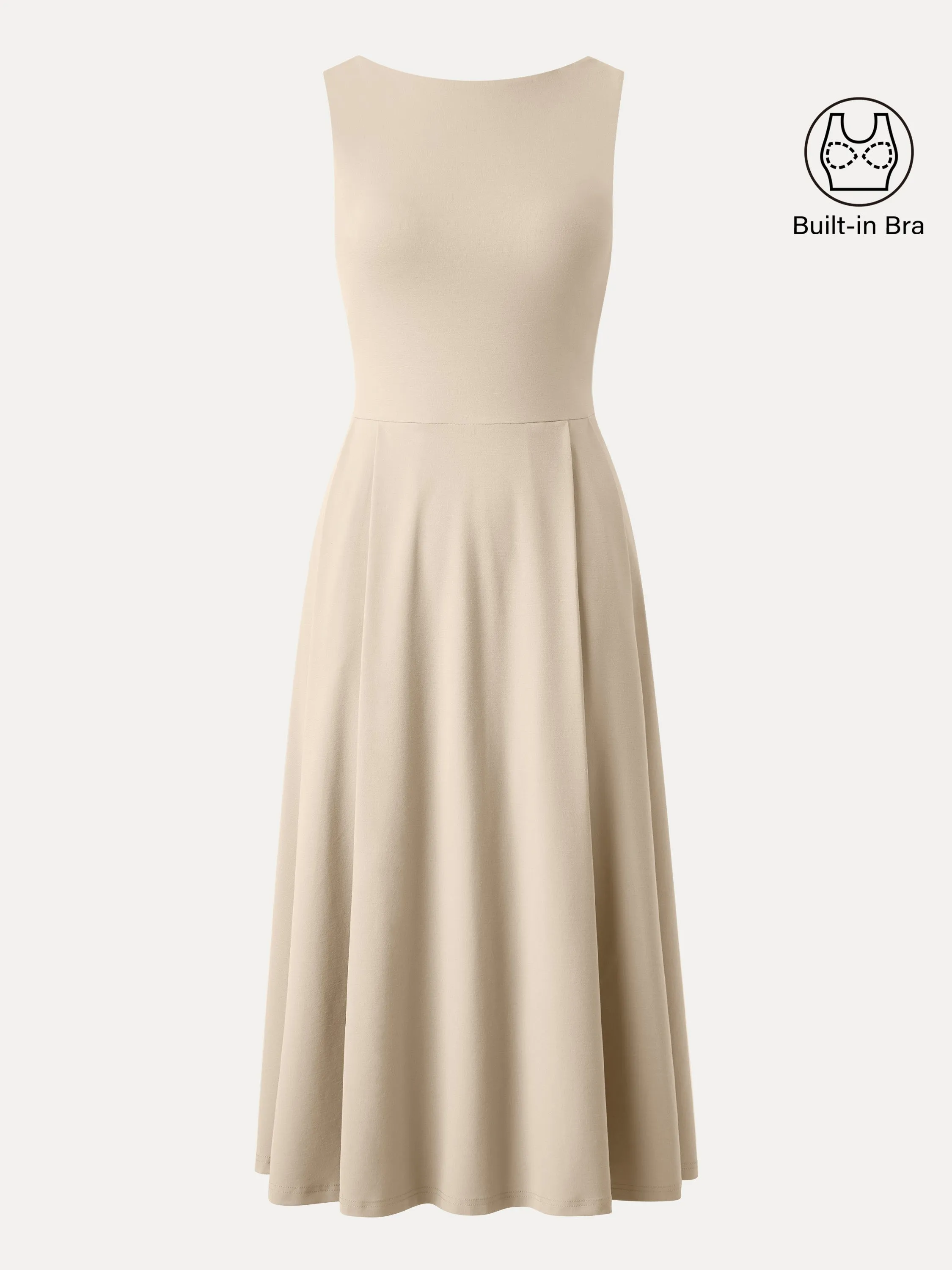 Boatneck Bamboo Ponte Brami Midi Dress with Pockets