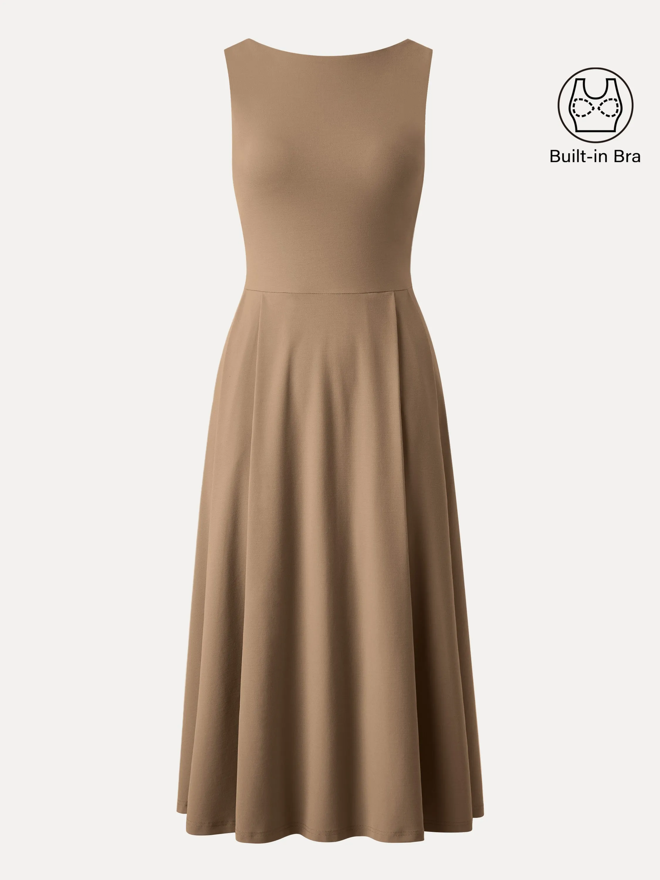 Boatneck Bamboo Ponte Brami Midi Dress with Pockets