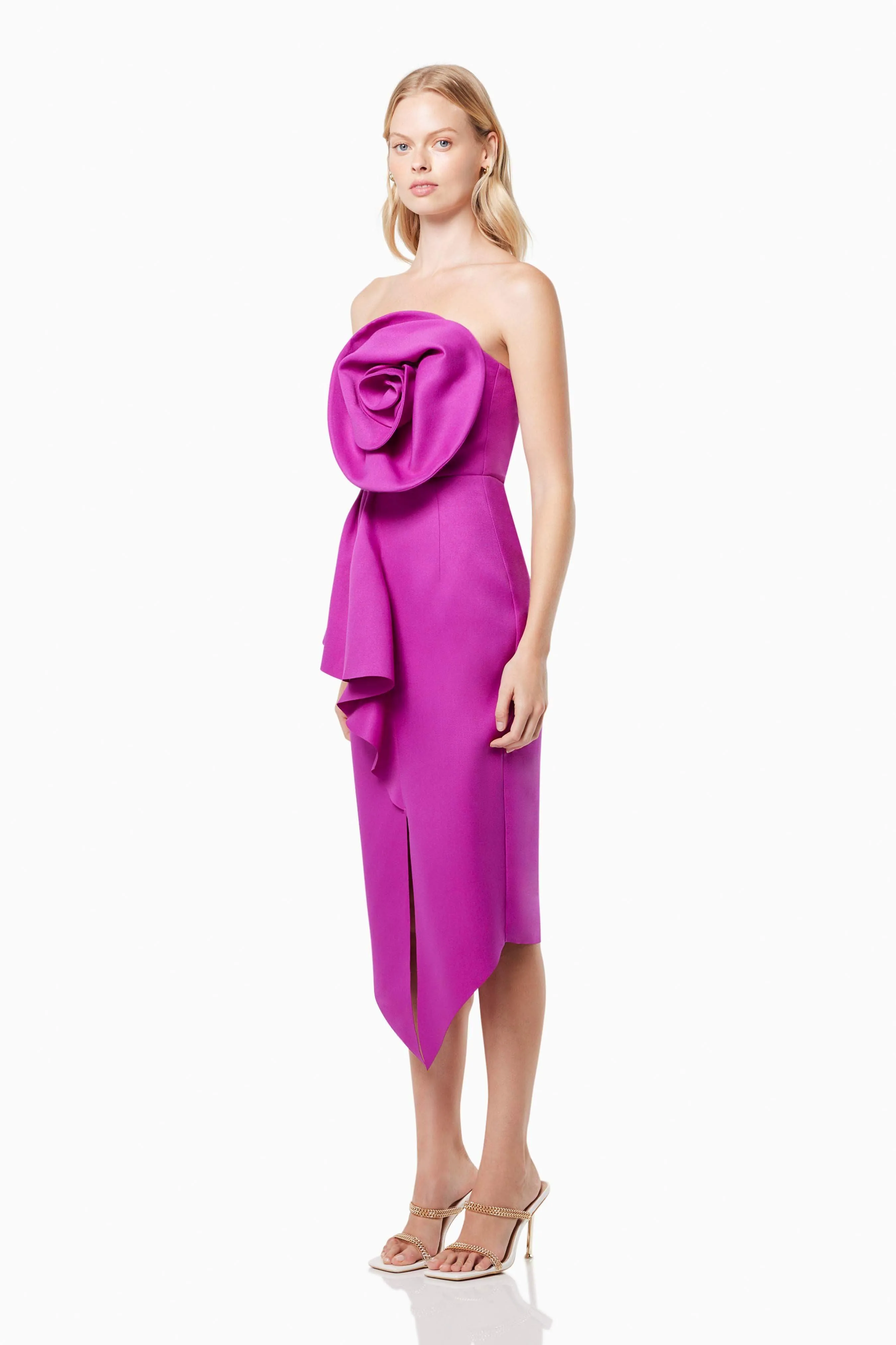 Bowie 3D Rosette Midi Dress In Purple