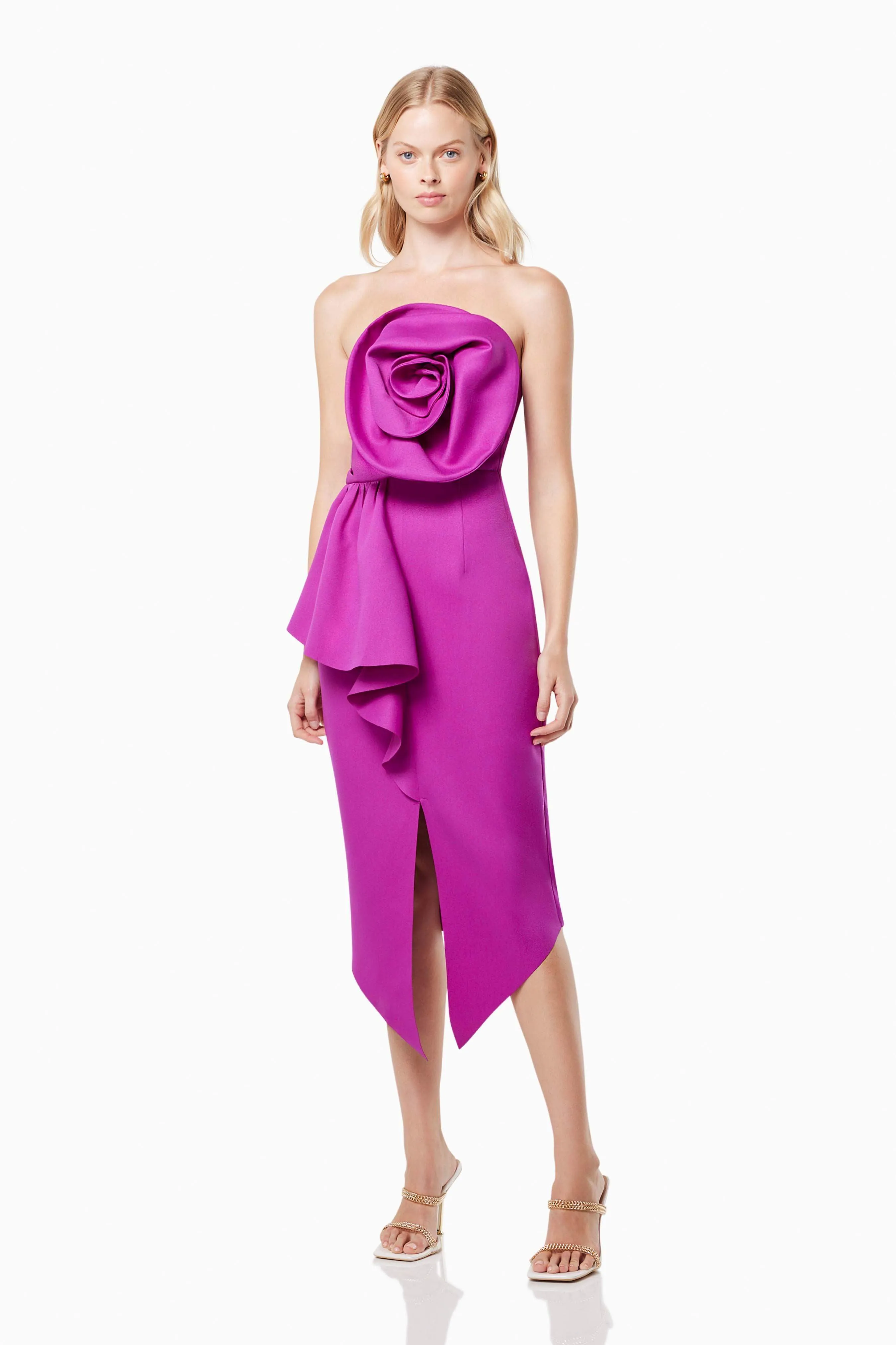 Bowie 3D Rosette Midi Dress In Purple