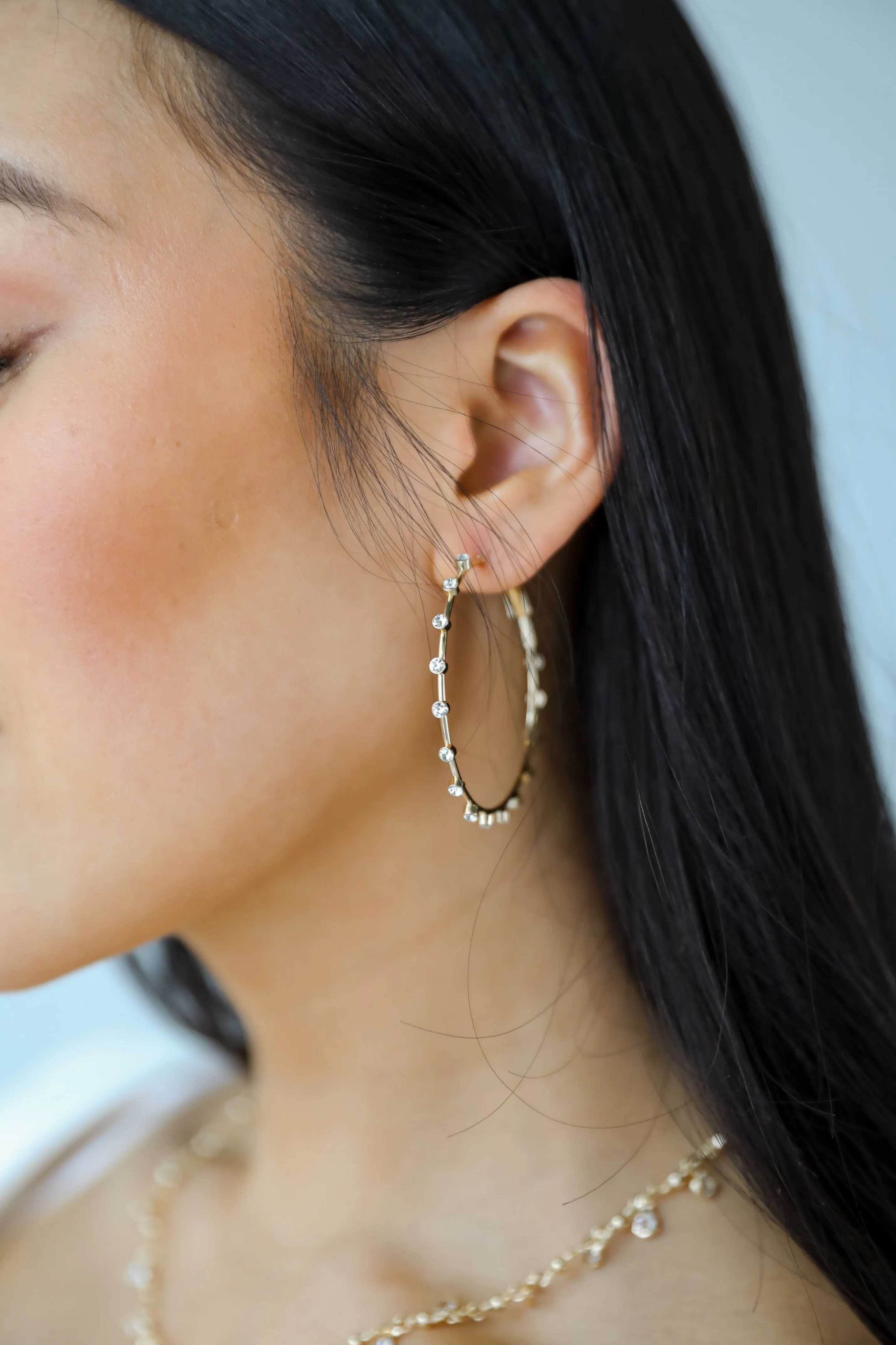 Caroline Gold Rhinestone Hoop Earrings