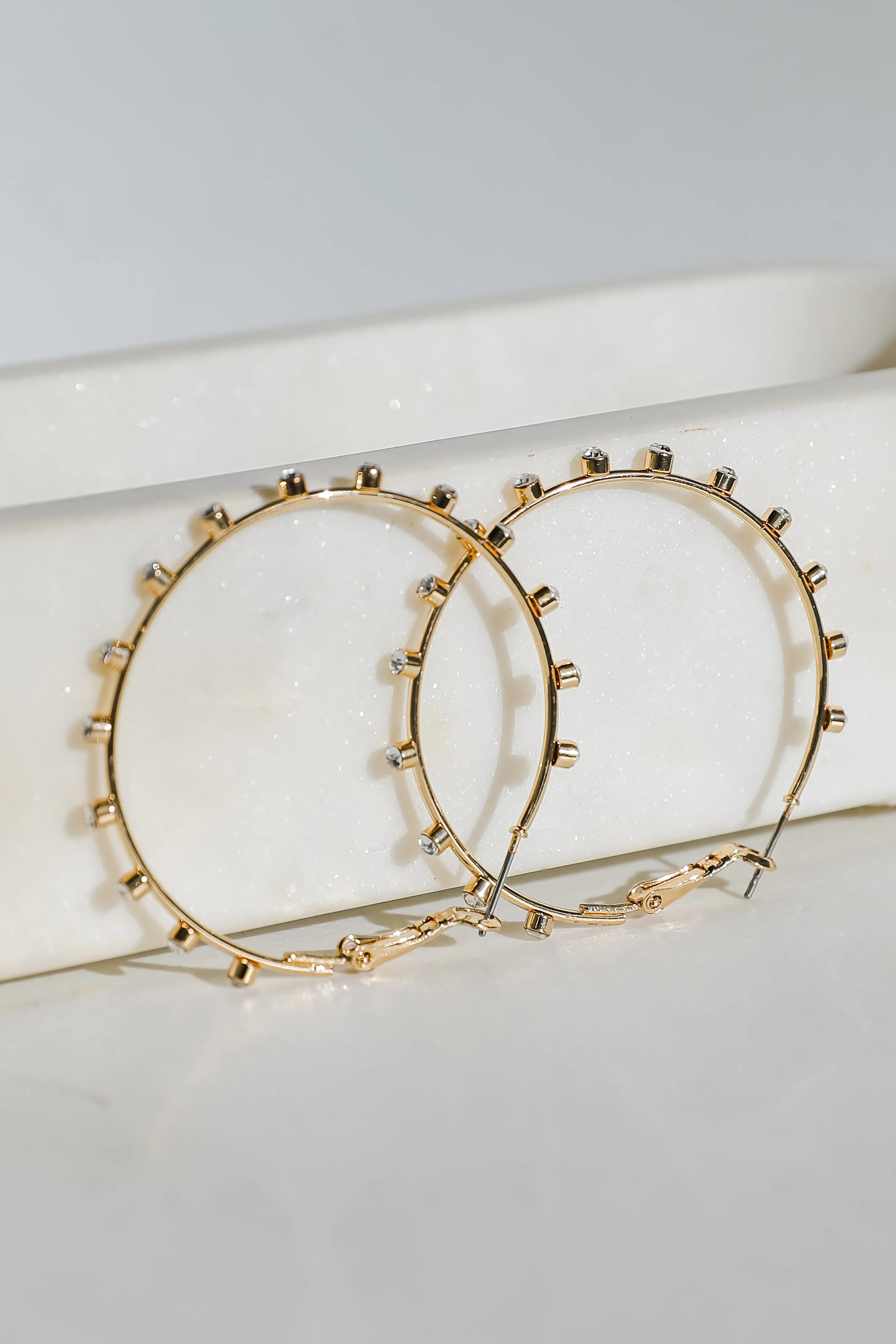 Caroline Gold Rhinestone Hoop Earrings