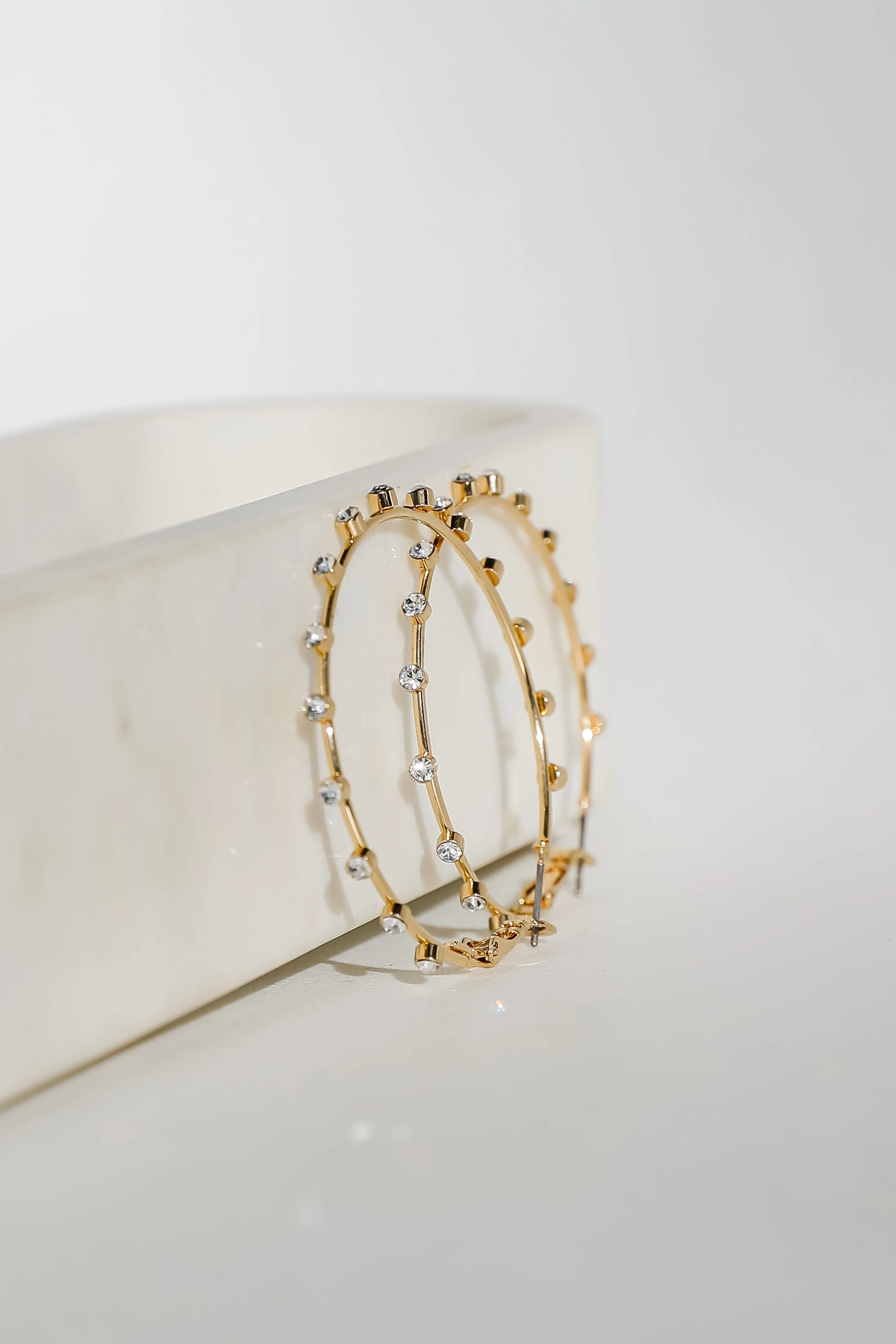 Caroline Gold Rhinestone Hoop Earrings