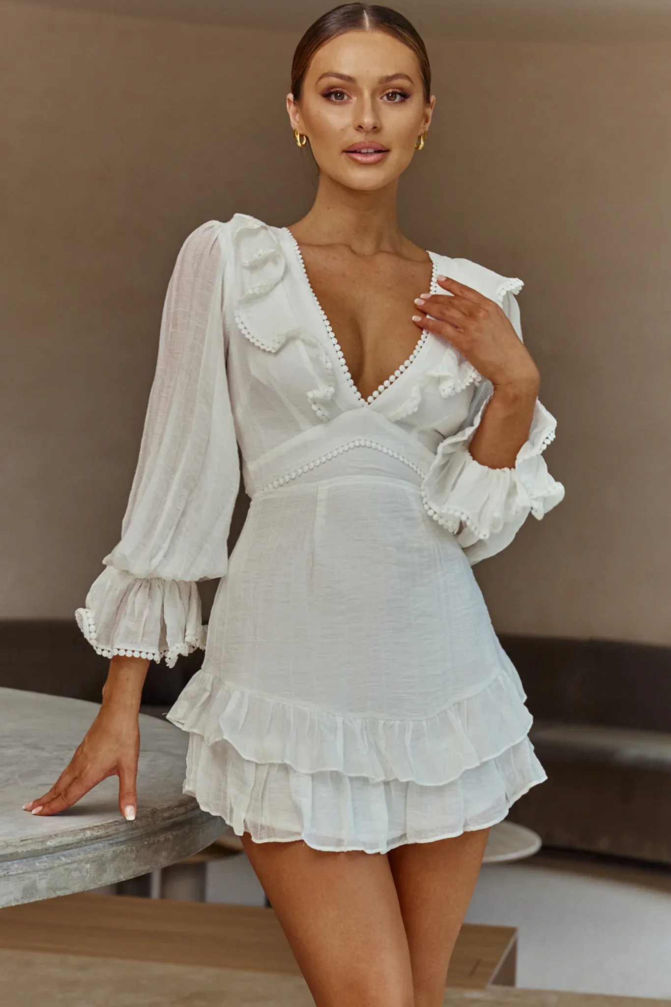 Charade Long Sleeve Corset Back Dress White