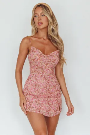 Demure Cami Strap Cowl Mini Dress Floral Purple