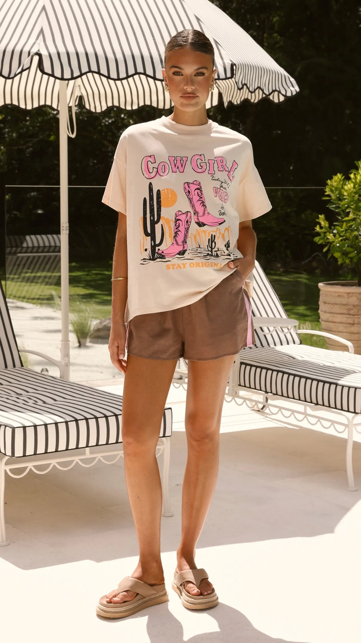 Desert Cowgirl Top and Shorts Set - Beige / Pink