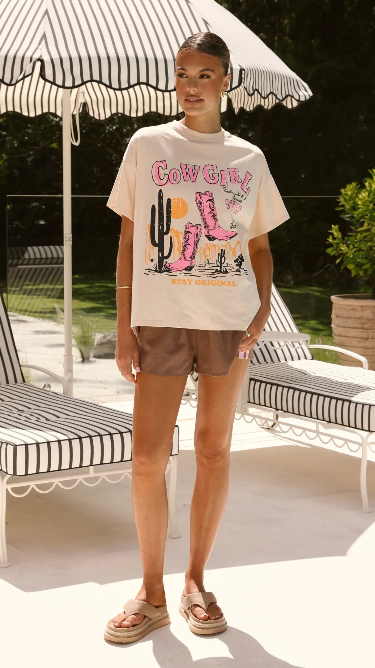 Desert Cowgirl Top and Shorts Set - Beige / Pink