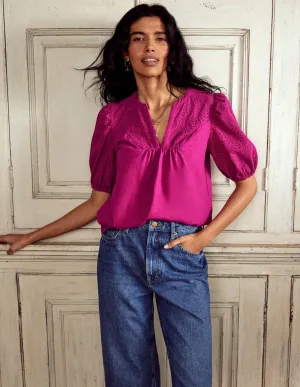 Dolly Broderie Top-Fuchsia