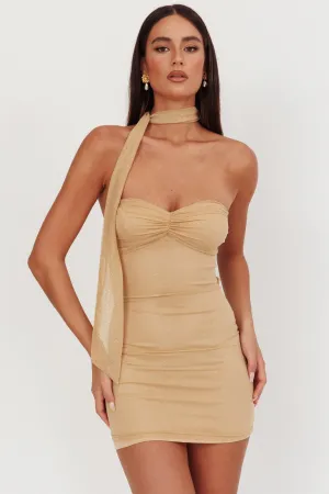 Elma Bandeau Neck Tie Mini Dress Gold