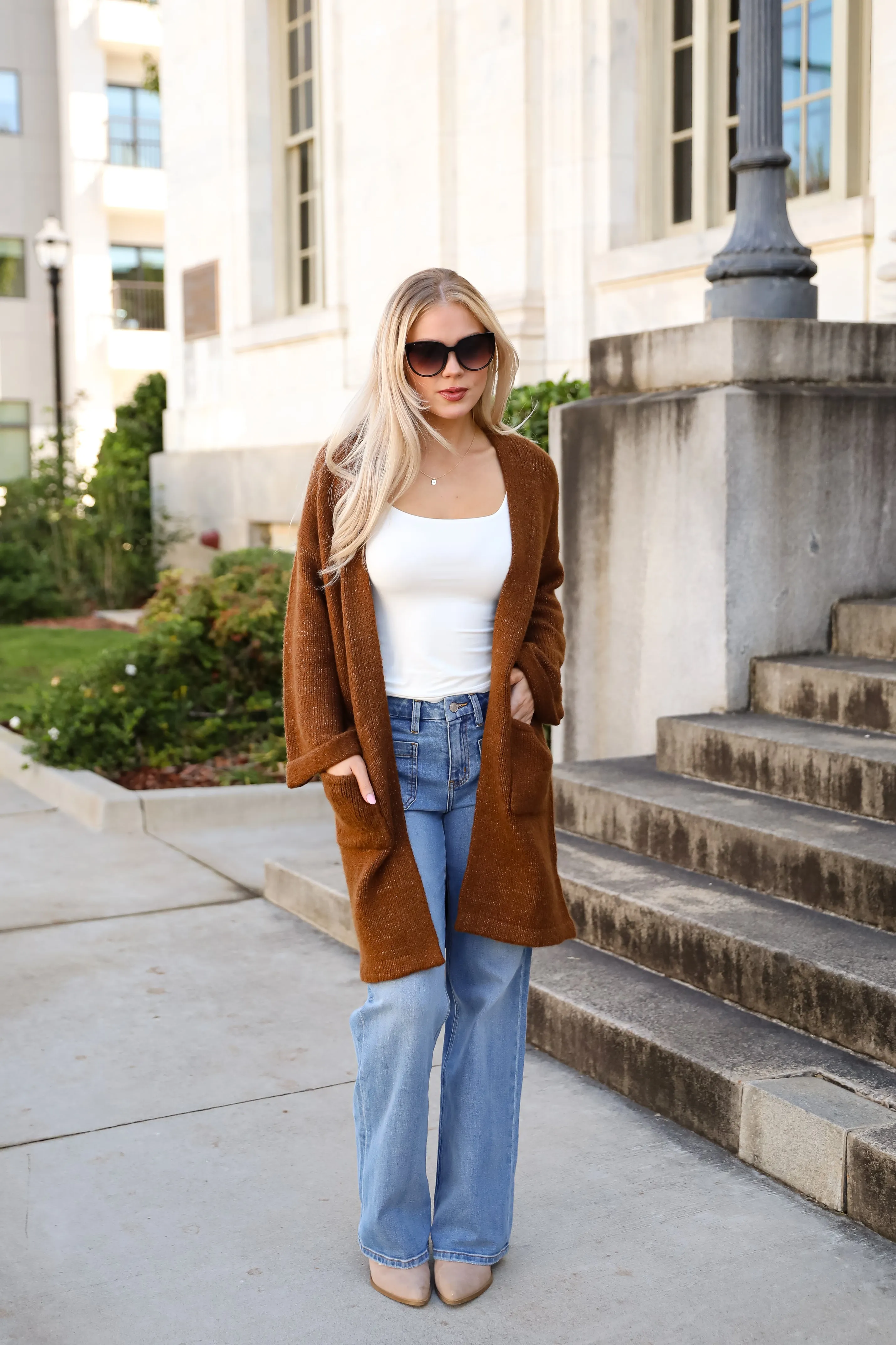 FINAL SALE - Luxurious Era Brown Longline Sweater Cardigan