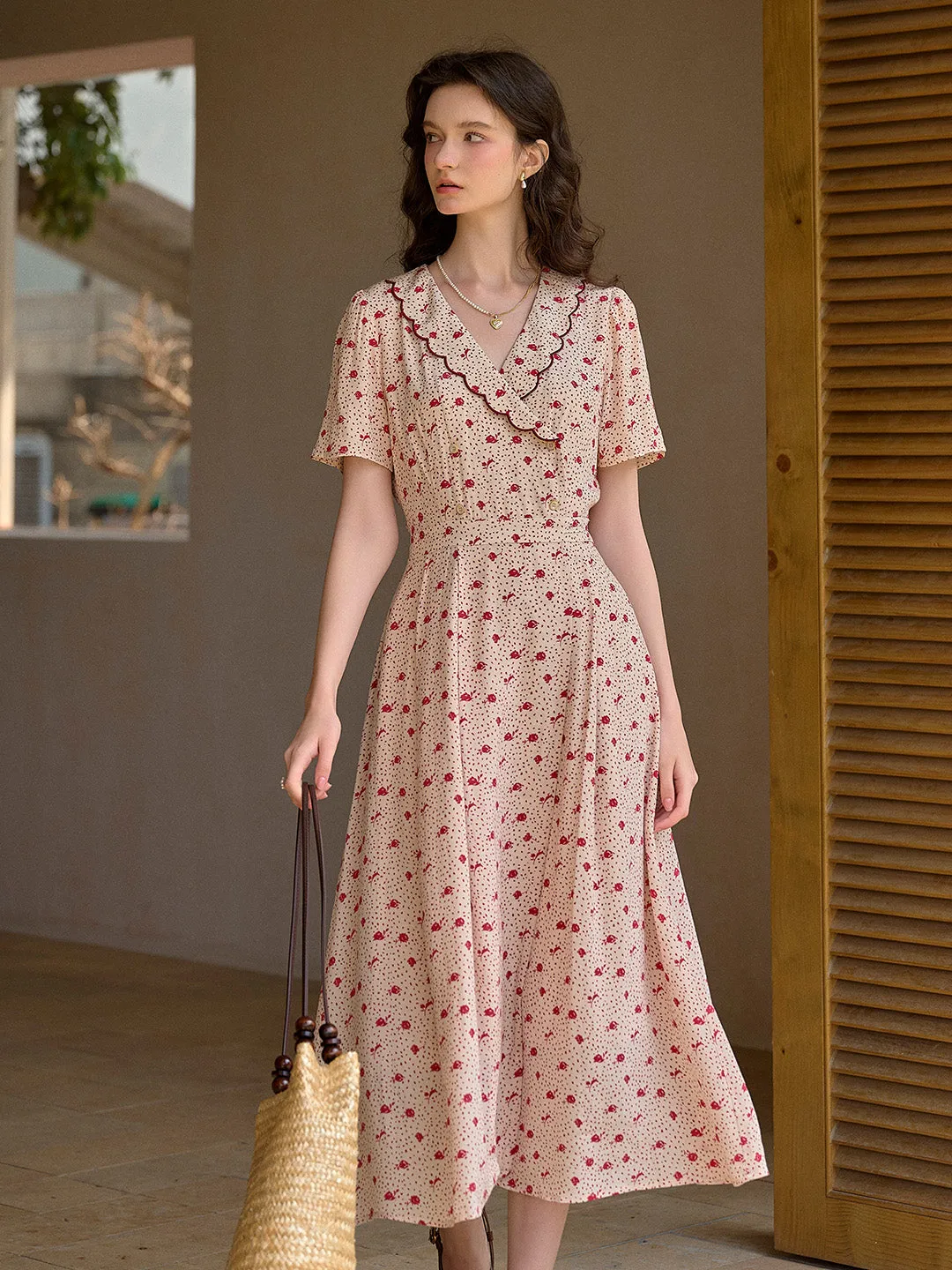 【Final Sale】Thea Ruffle V-Neck Floral Dot Dress