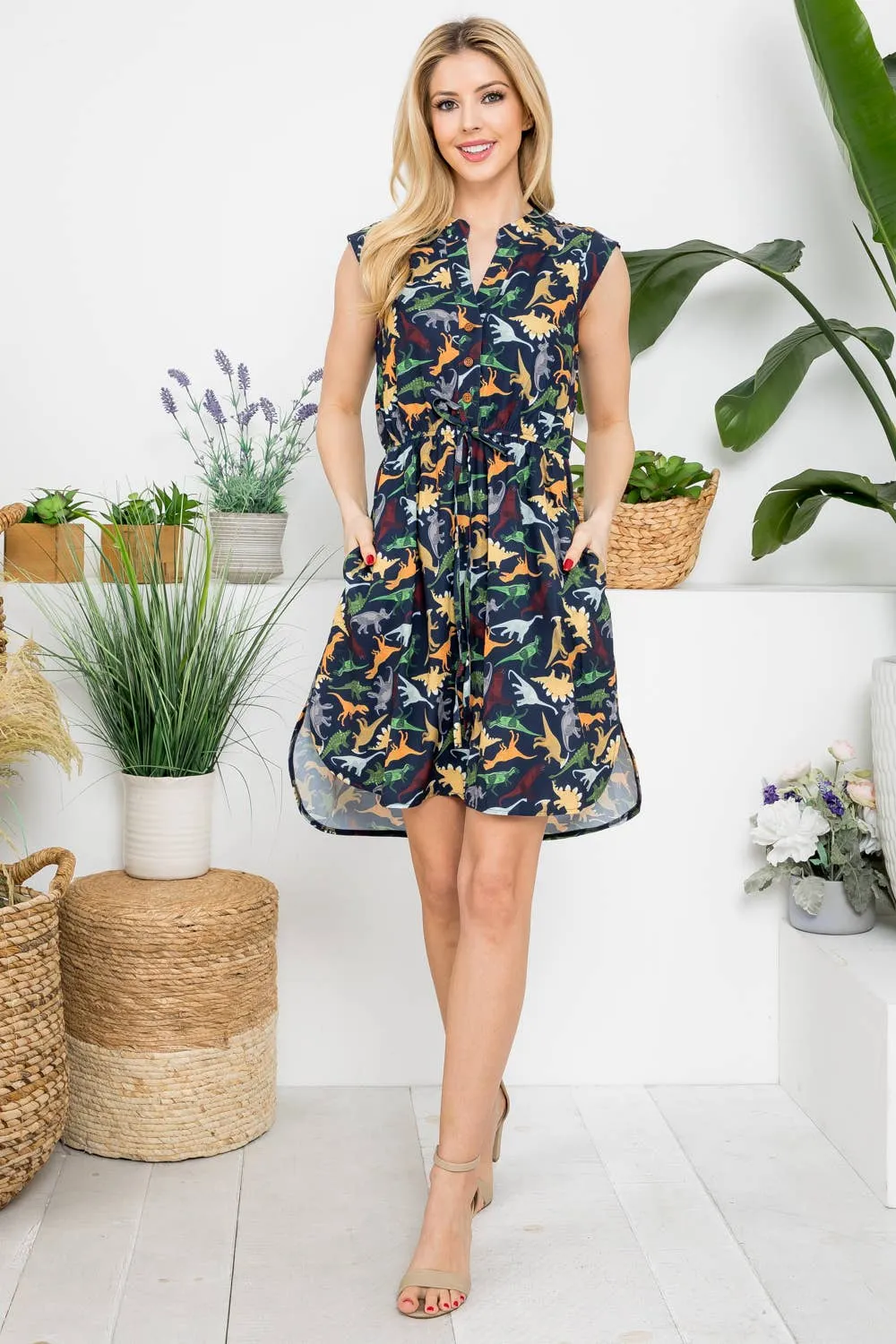 French Cafe Dress in Dino - Plus