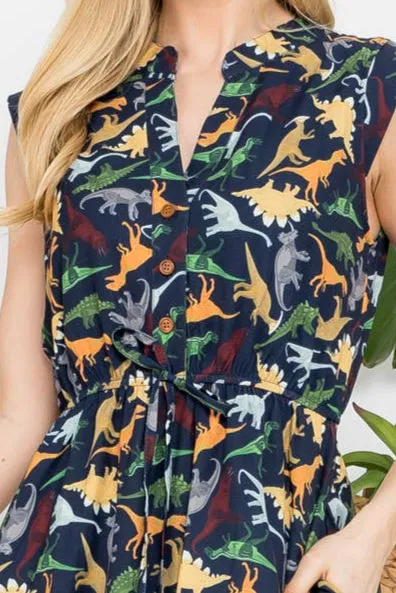 French Cafe Dress in Dino - Plus