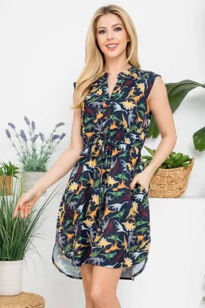 French Cafe Dress in Dino - Plus