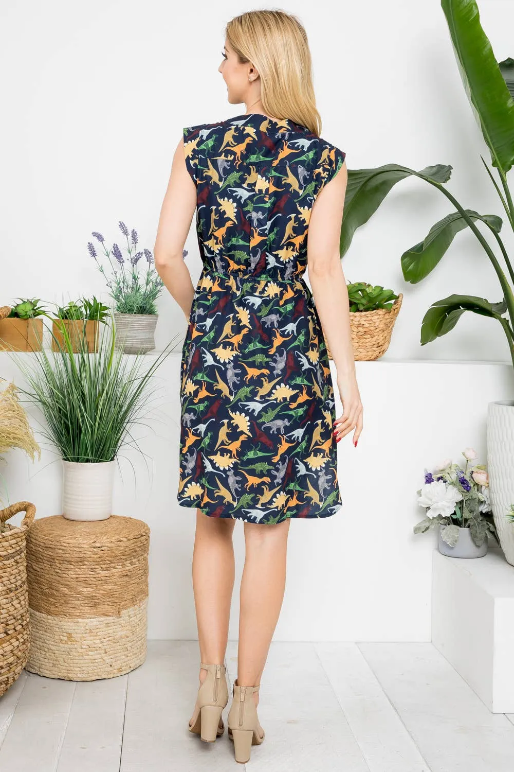 French Cafe Dress in Dino - Plus