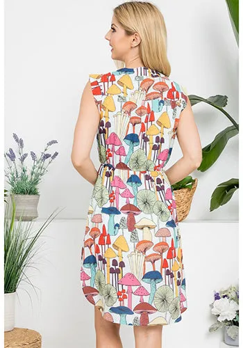 French Cafe Dress in Multi Shrooms - Plus
