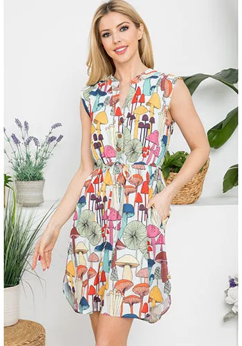 French Cafe Dress in Multi Shrooms - Plus