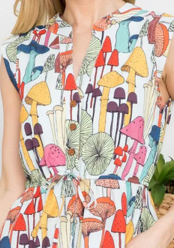 French Cafe Dress in Multi Shrooms - Plus