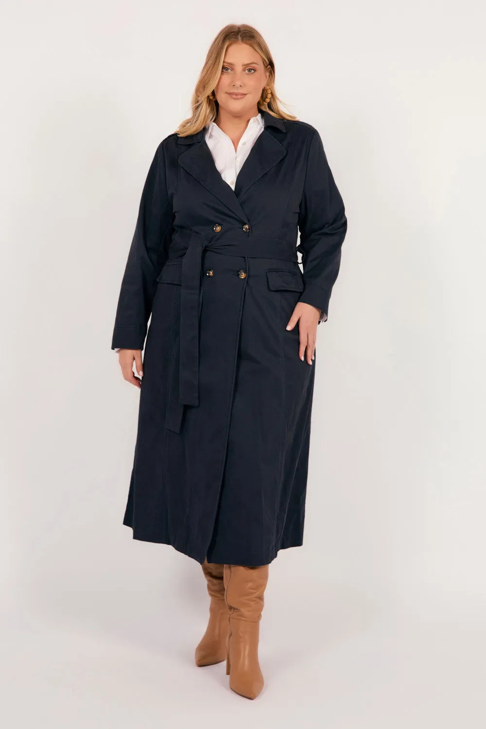 Hailey Trench Coat in Navy