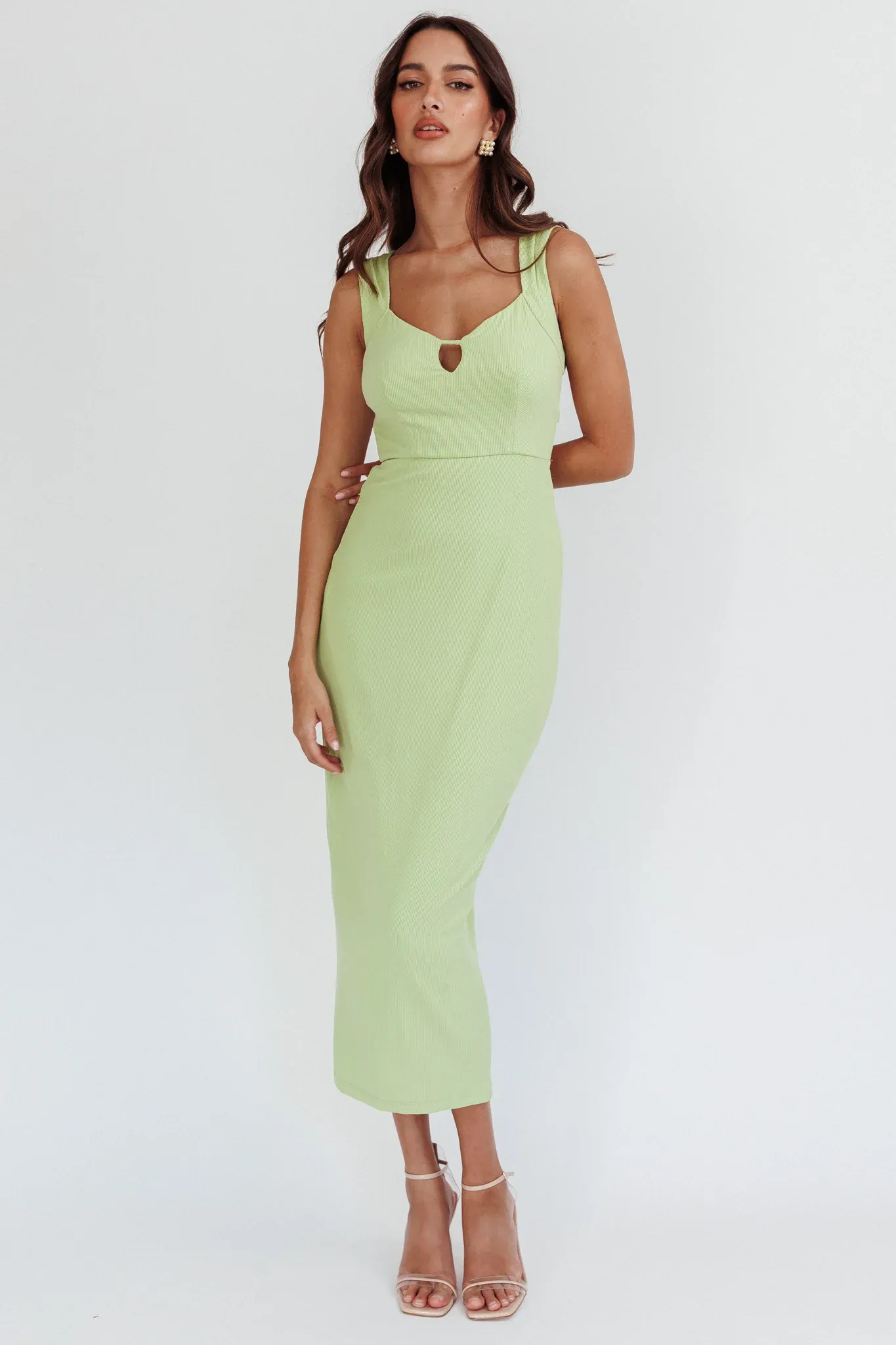 Jennine Lace-Up Back Midi Dress Matcha