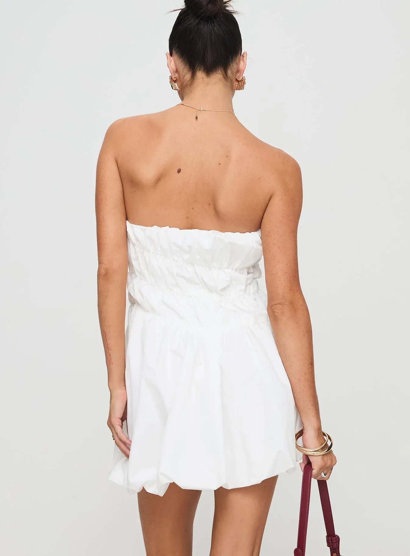 Karenza Bubble Hem Mini Dress White