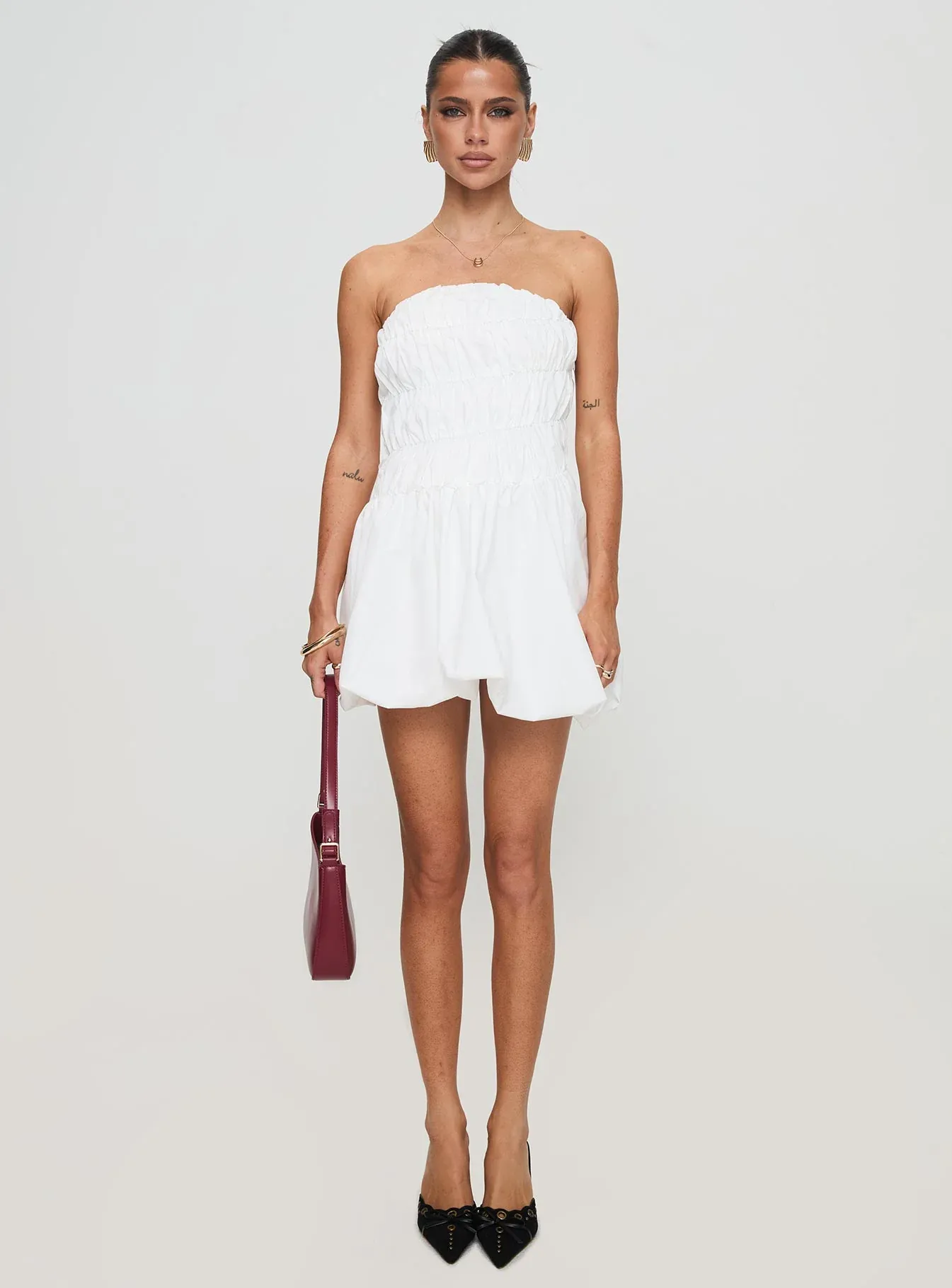 Karenza Bubble Hem Mini Dress White
