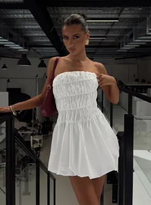 Karenza Bubble Hem Mini Dress White