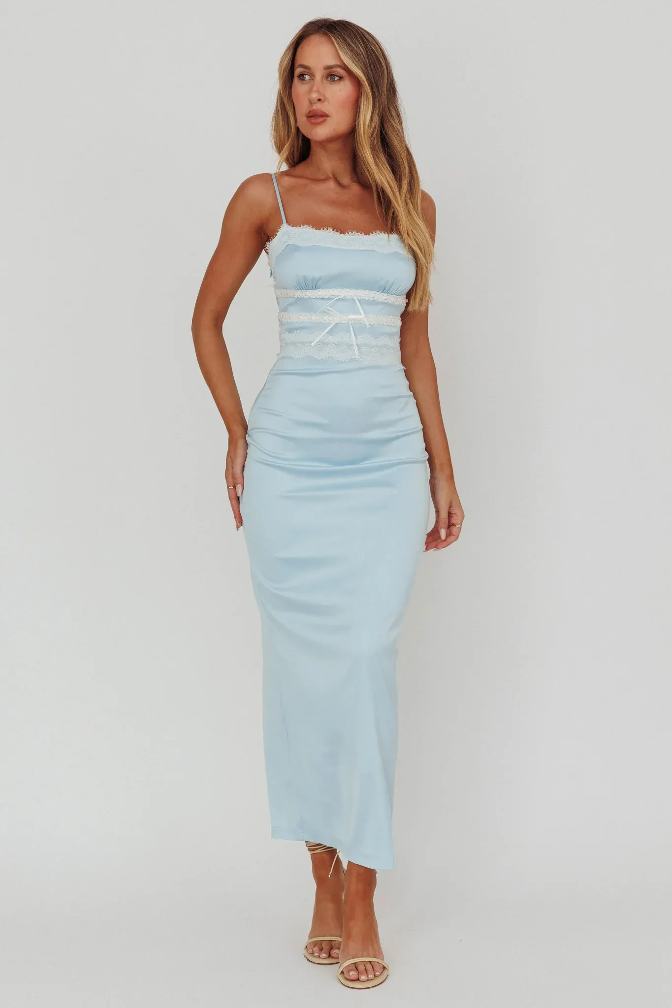 Kellan Lace Trim Maxi Dress Blue