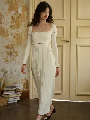 Mackenzie Wave Square Neck Pearl Contrast Knitted Dress