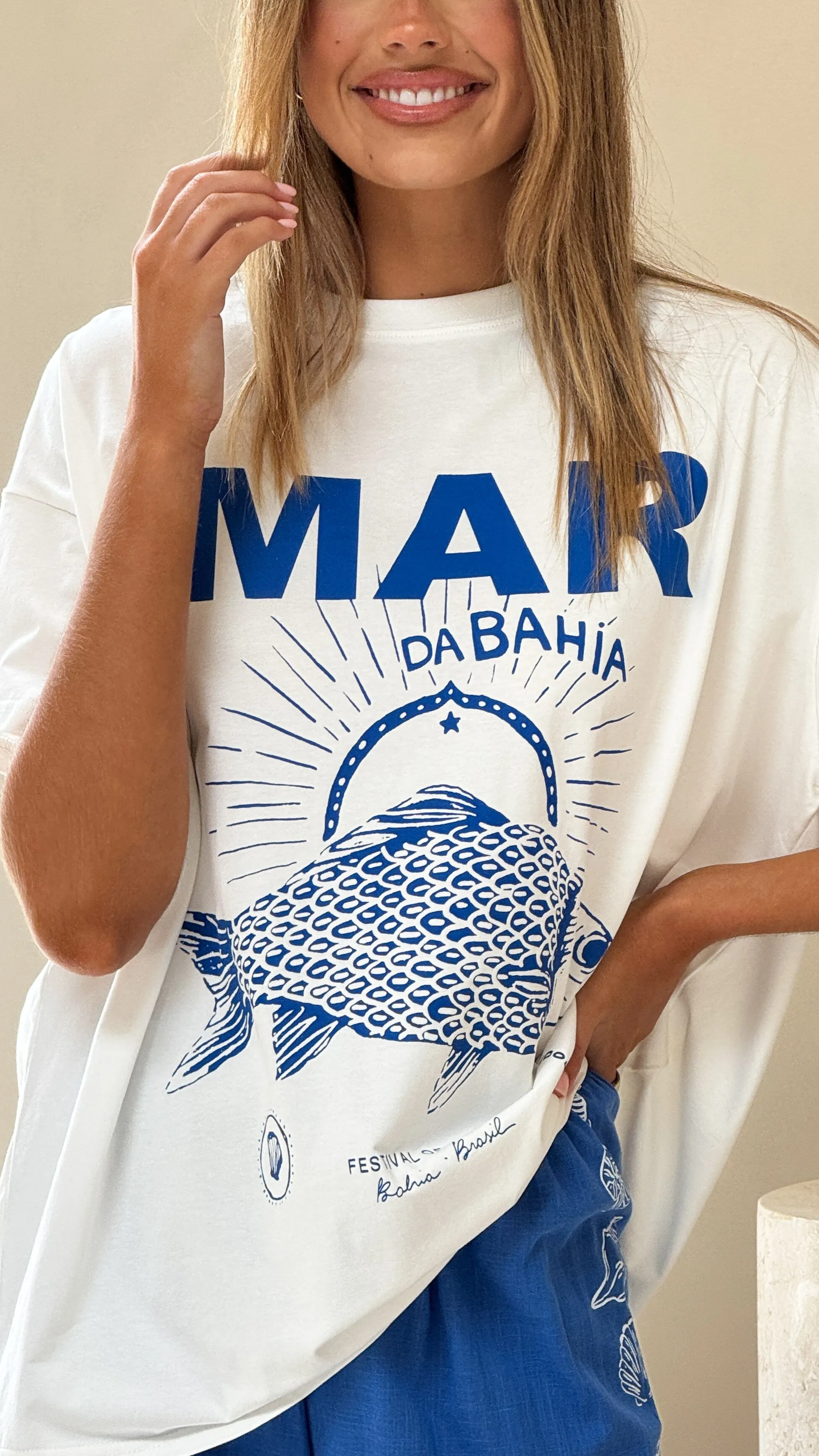 Mar Da Bahia Top and Pants Set - White/Blue