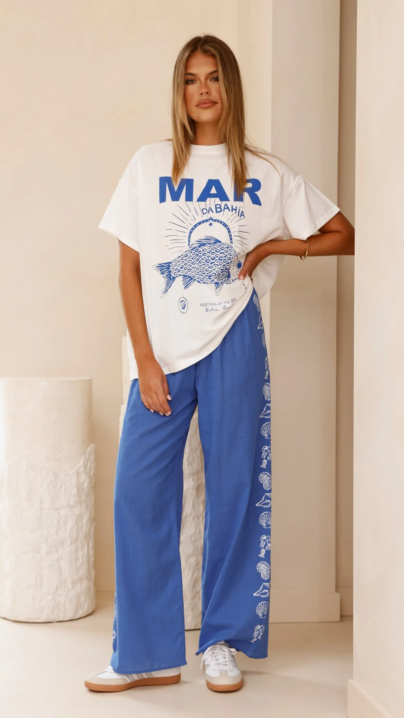 Mar Da Bahia Top and Pants Set - White/Blue