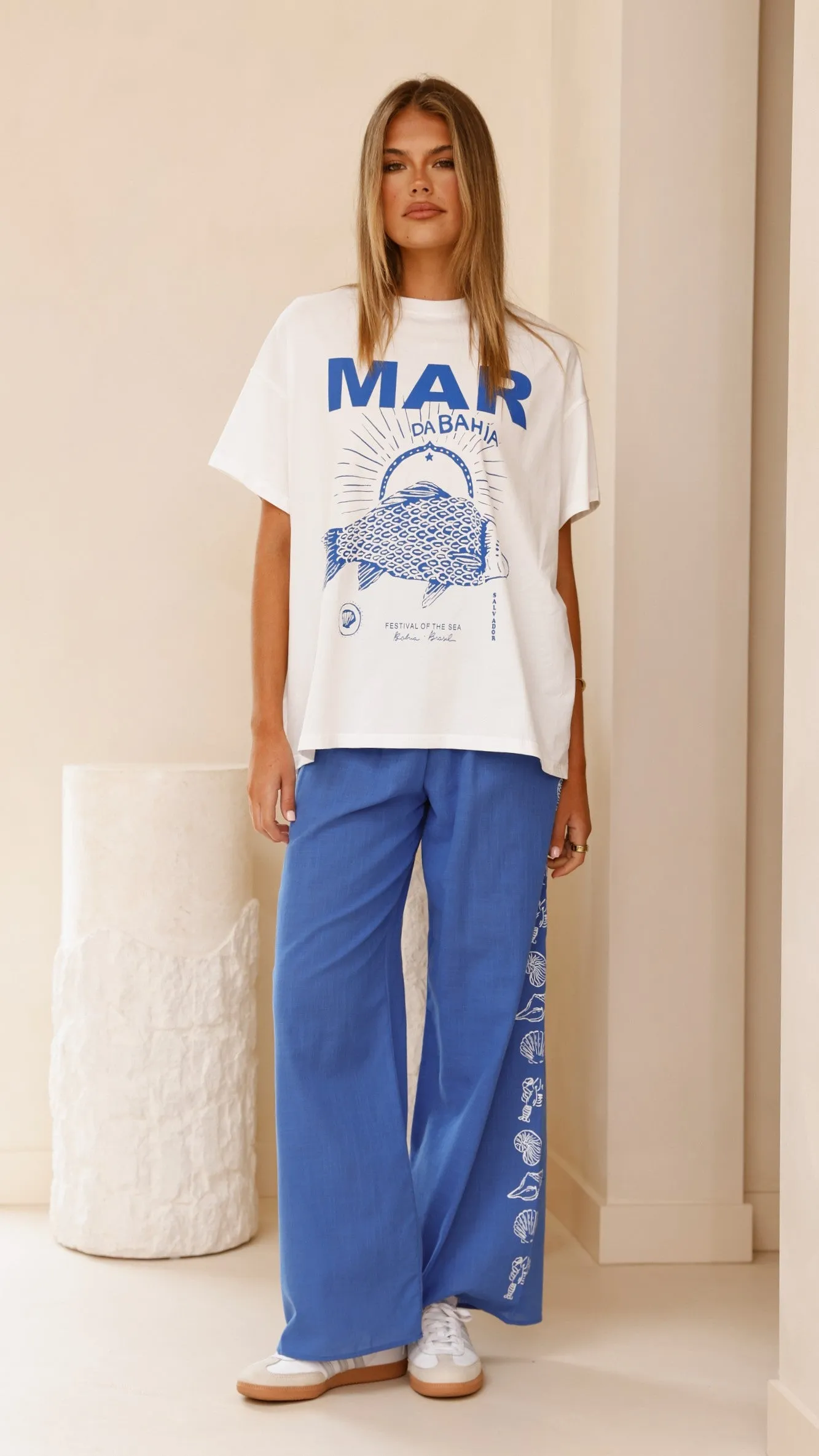 Mar Da Bahia Top and Pants Set - White/Blue