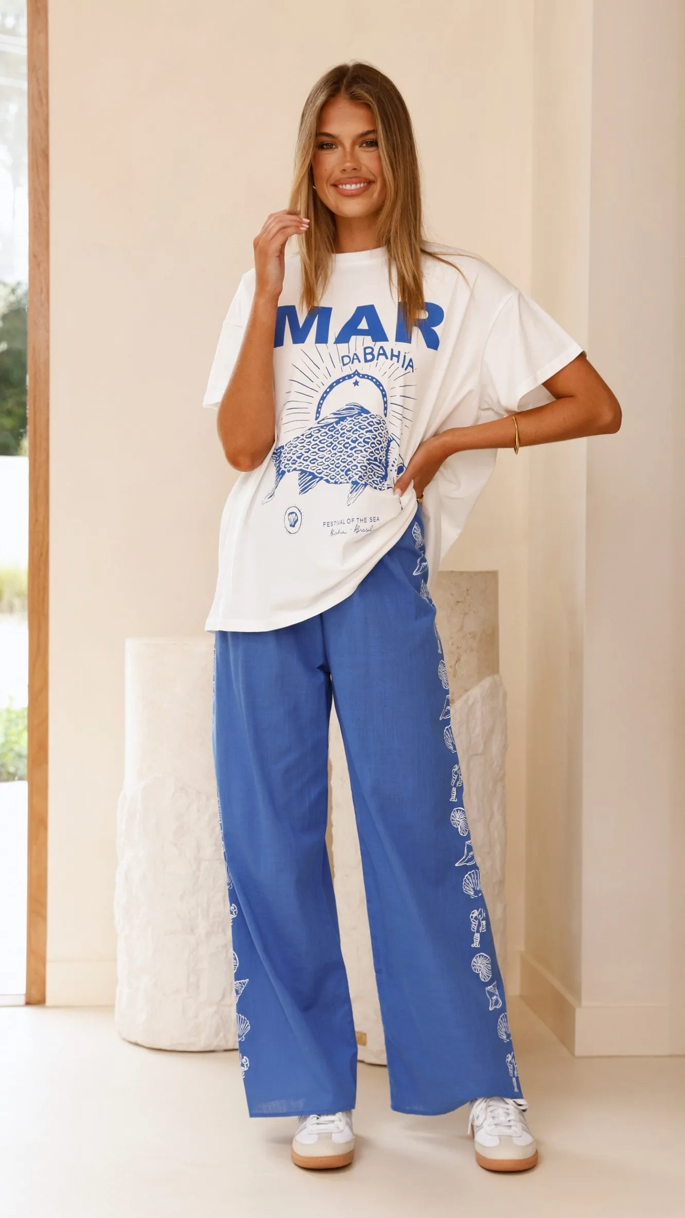 Mar Da Bahia Top and Pants Set - White/Blue