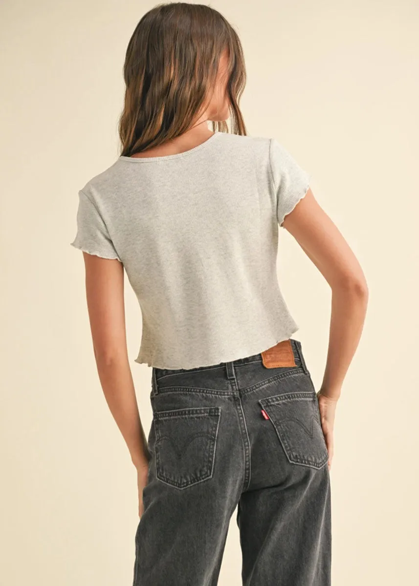 Mel Waffle Top - Melange Grey