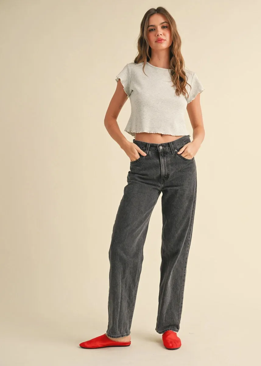 Mel Waffle Top - Melange Grey