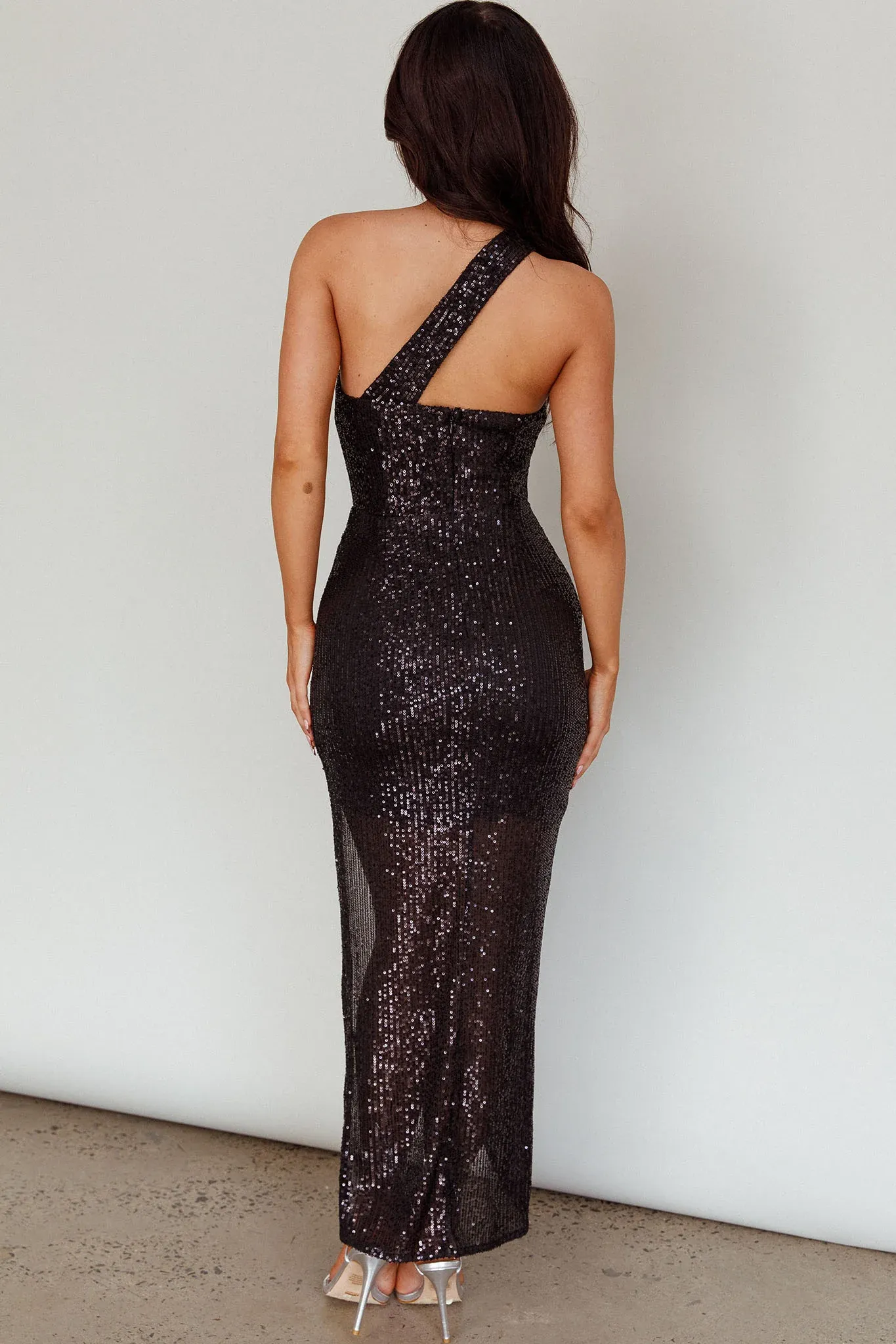 Nights In Milan One-Shoulder Sequin Maxi Dress Black