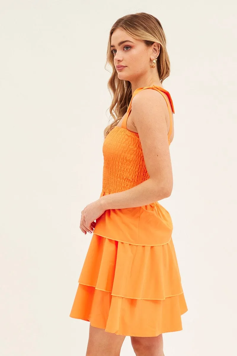 Orange Tie Shoulder Skater Dress